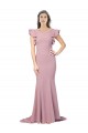 V-Back Dusty Pink Mermaid Round Neck Sweep Train Formal Dress