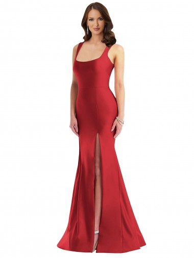 Cheap Red Mermaid Square Neck Long Formal Plus Size Formal Dress UK