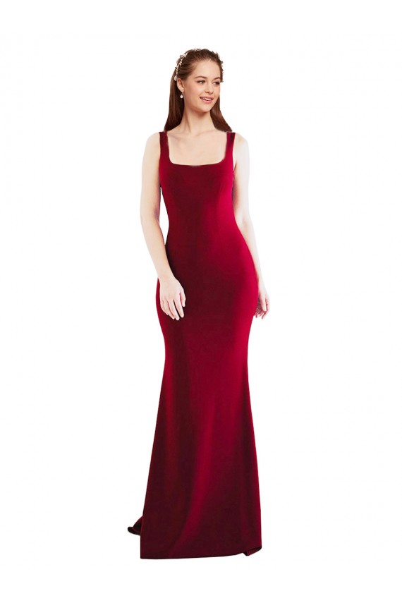 Burgundy Mermaid Square Neck Long Formal Dress