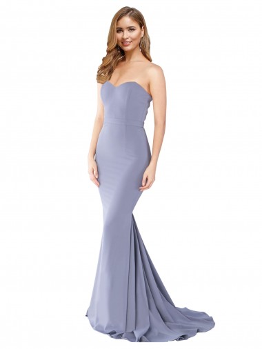 Cheap Low Back Smoke Blue Mermaid Strapless Long Formal Dress UK