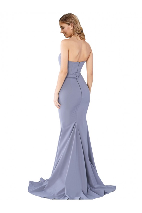 Low Back Smoke Blue Mermaid Strapless Long Formal Dress