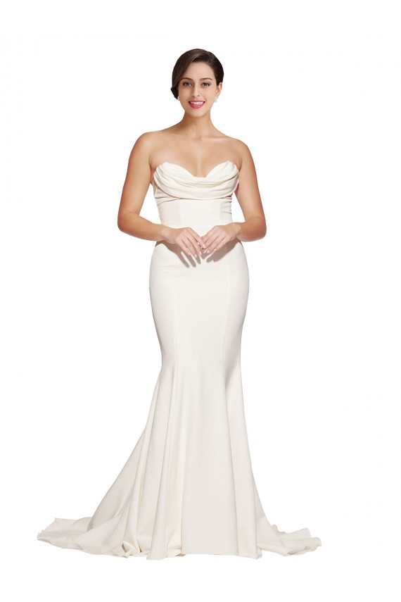 Low Back Ivory Mermaid Strapless Sweep Train Formal Dress