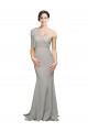 Low Back Oyster Silver Mermaid Sweetheart Sweep Train Formal Dress