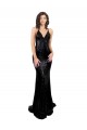 Open Back Black Mermaid V-Neck Long Black Tie Formal Dress
