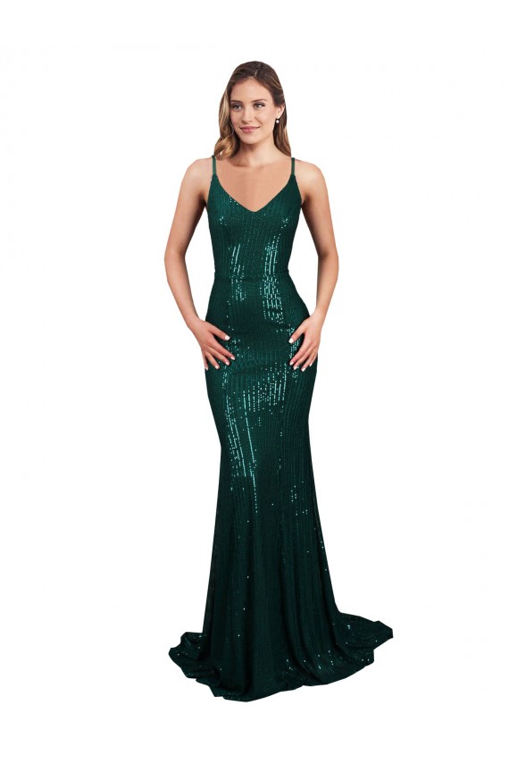Low Back Dark Green Mermaid V-Neck Long Formal Dress