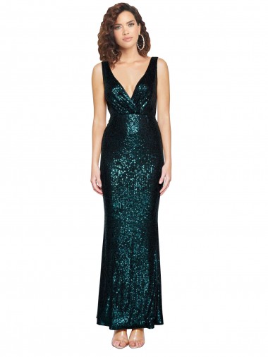 Cheap Dark Green Mermaid V-Neck Long Formal Dress UK