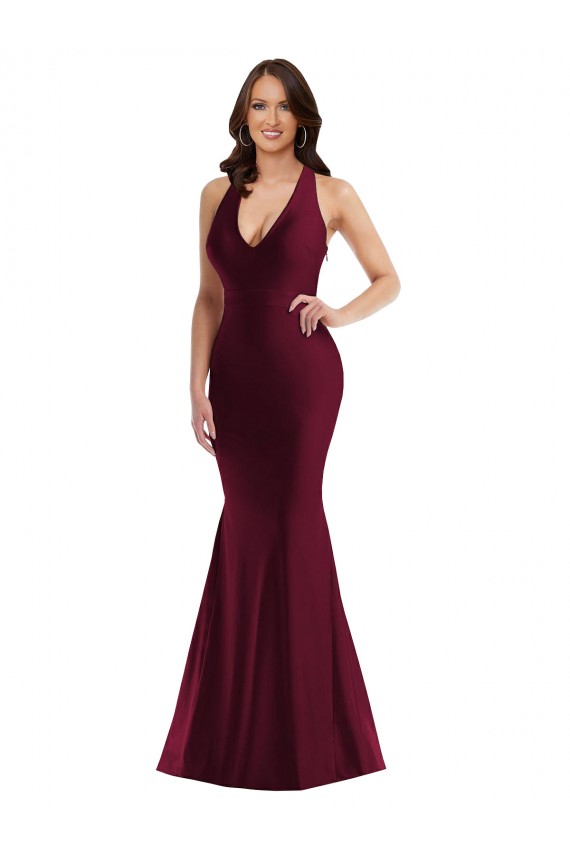 Open Back Burgundy Mermaid V-Neck Long Formal Plus Size Formal Dress