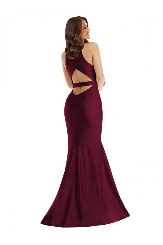 Open Back Burgundy Mermaid V-Neck Long Formal Plus Size Formal Dress
