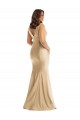 V-Back Soft Gold Mermaid V-Neck Long Formal Plus Size Formal Dress