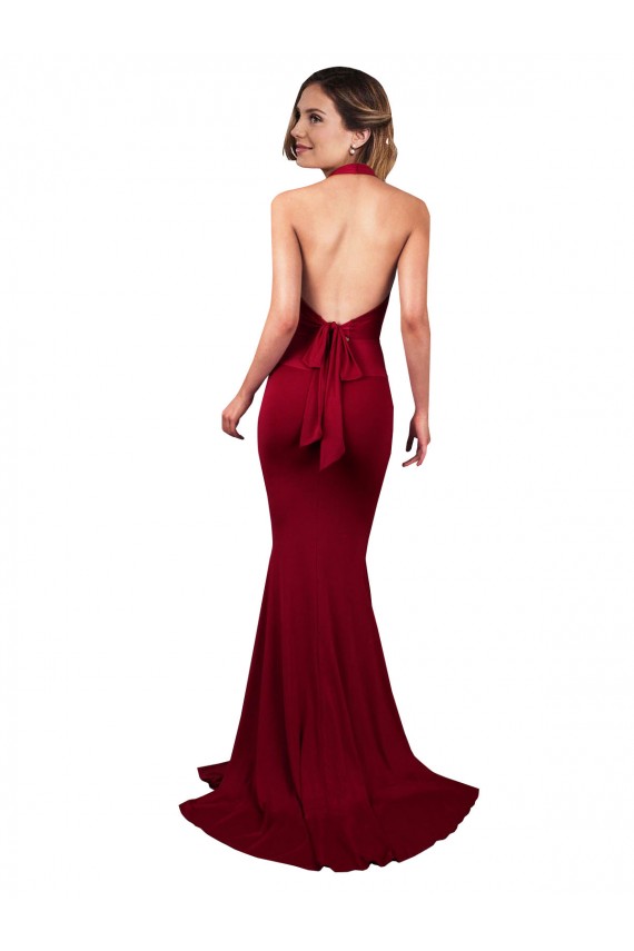 Open Back Burgundy Mermaid V-Neck Long Formal Dress