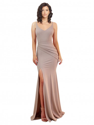 Cheap Low Back Dusty Pink Mermaid V-Neck Long Black Tie Formal Dress UK