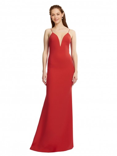 Cheap Open Back Red Mermaid V-Neck Long Formal Gowns UK