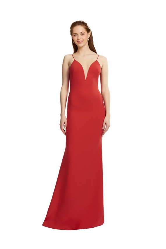 Open Back Red Mermaid V-Neck Long Formal Gowns