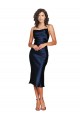 Dark Navy Sheath Cowl Neck Cocktail Length Formal Dress