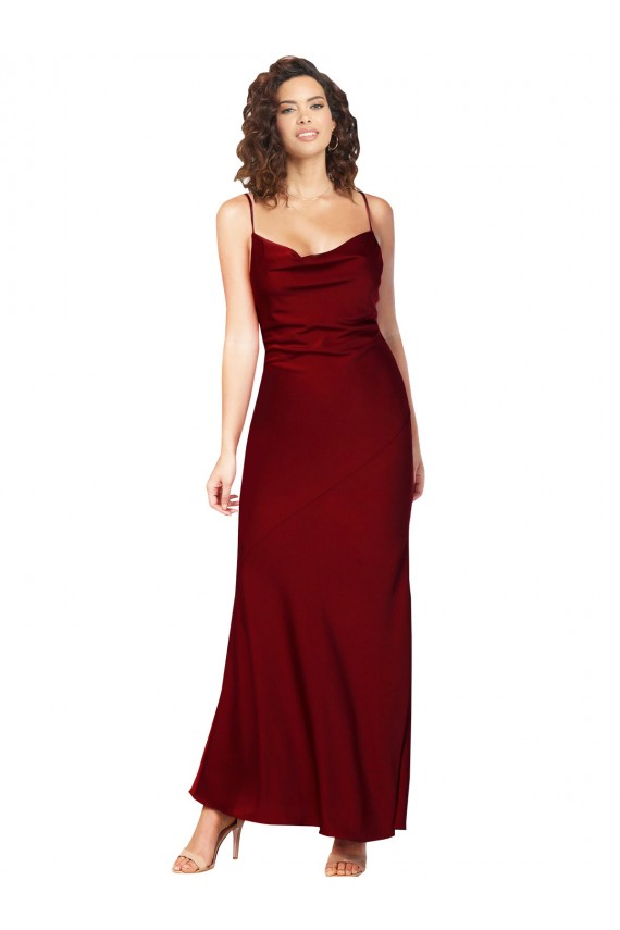 Low Back Burgundy Sheath Cowl Neck Long Black Tie Formal Dress