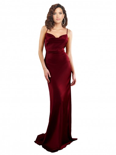 Cheap Open Back Burgundy Sheath Cowl Neck Long Formal Dress UK