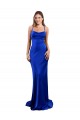 Open Back Royal Blue Sheath Cowl Neck Long Formal Dress
