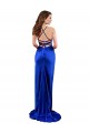 Open Back Royal Blue Sheath Cowl Neck Long Formal Dress
