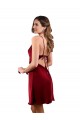 Open Back Burgundy Sheath Cowl Neck Midi Length Formal Dress