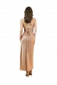 Open Back Rose Gold Sheath Cowl Neck Midi Length Formal Dress