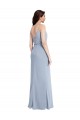 V-Back Smoke Blue Sheath Cowl Neck Long Formal Dress