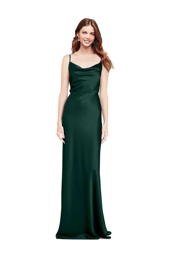 V-Back Hunter Sheath Cowl Neck Long Black Tie Formal Dress
