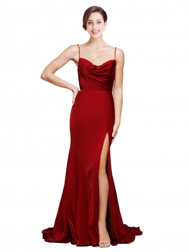 Cheap Open Back Burgundy Sheath Cowl Neck Sweep Train Black Tie Formal Dress UK