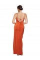Open Back Rust Sheath Cowl Neck Sweep Train Formal Dress