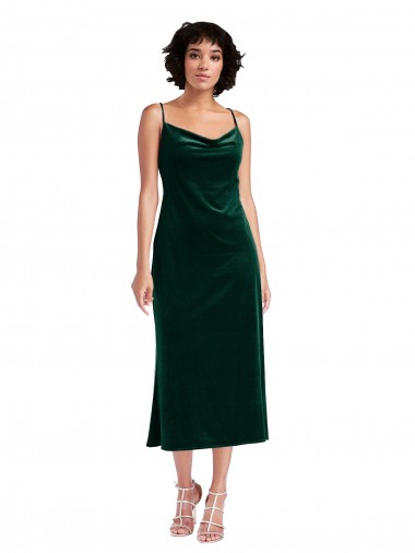 Cheap Open Back Dark Green Sheath Cowl Neck Midi Length Black Tie Formal Dress UK