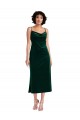 Open Back Dark Green Sheath Cowl Neck Midi Length Black Tie Formal Dress