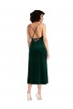 Open Back Dark Green Sheath Cowl Neck Midi Length Black Tie Formal Dress