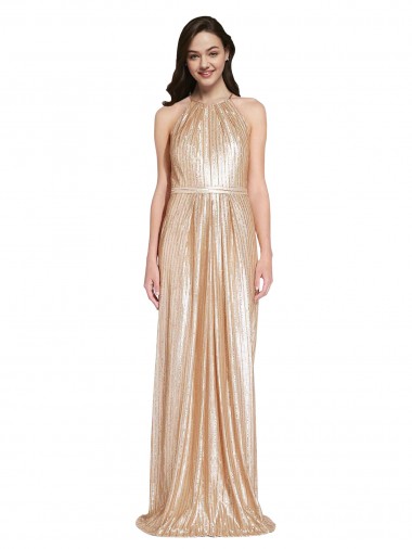 Cheap Gold Sheath High Neck Long Formal Dress UK