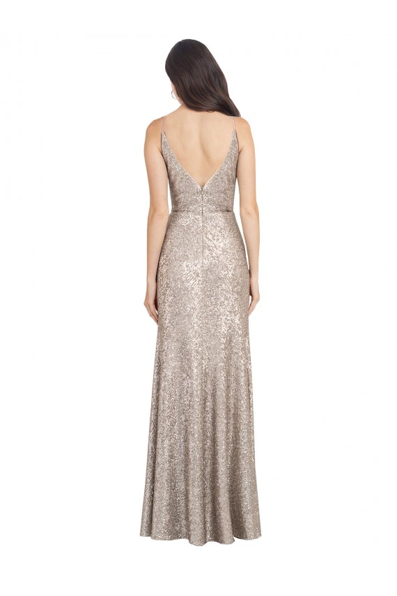 V-Back Silver Sheath High Neck Long Formal Dress