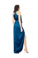 Peacock Blue Sheath High Neck Long Formal Dress