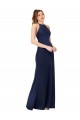 Open Back Sapphire Sheath High Neck Long Formal Dress