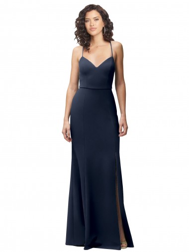 Cheap Open Back Dark Navy Sheath High Neck Long Formal Dress UK