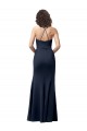 Open Back Dark Navy Sheath High Neck Long Formal Dress