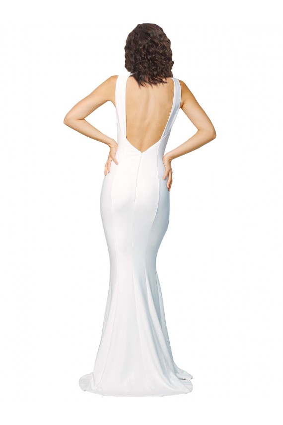 V-Back Ivory Sheath High Neck Long Formal Dress