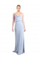 V-Back Light Sky Blue Sheath High Neck Long Formal Dress