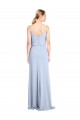 V-Back Light Sky Blue Sheath High Neck Long Formal Dress