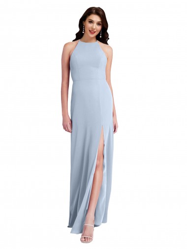 Cheap Open Back Light Sky Blue Sheath High Neck Long Formal Dress UK