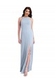 Open Back Light Sky Blue Sheath High Neck Long Formal Dress