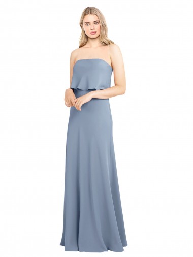 Cheap Smoke Blue Sheath High Neck Long Formal Dress UK