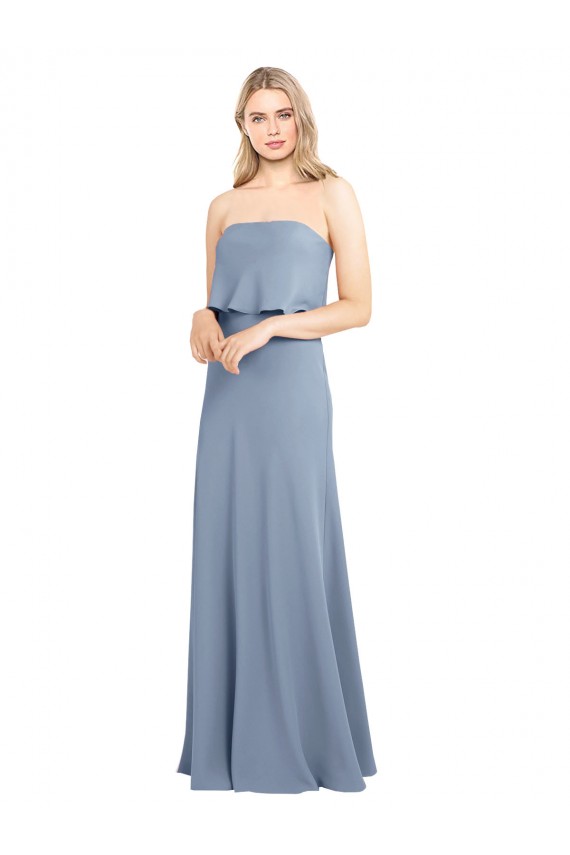 Smoke Blue Sheath High Neck Long Formal Dress