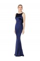 Low Back Dark Navy Sheath High Neck Long Formal Dress