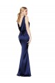Low Back Dark Navy Sheath High Neck Long Formal Dress