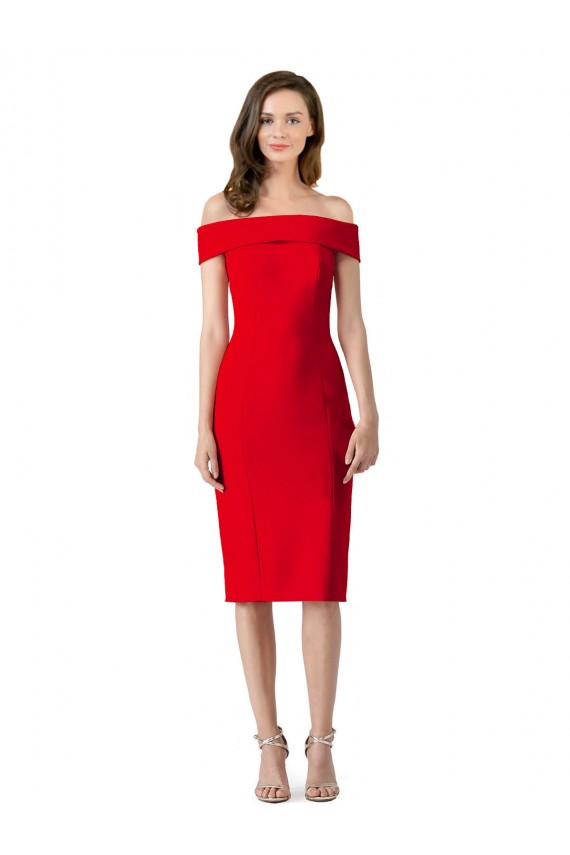 Red Sheath Off the Shoulder Cocktail Length Formal Dress