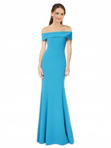 Cheap Peacock Blue Sheath Off the Shoulder Long Formal Dress UK