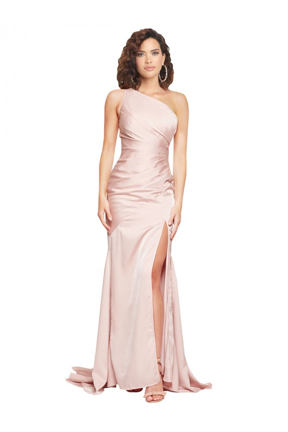 Pink Sheath One Shoulder Long Black Tie Formal Dress