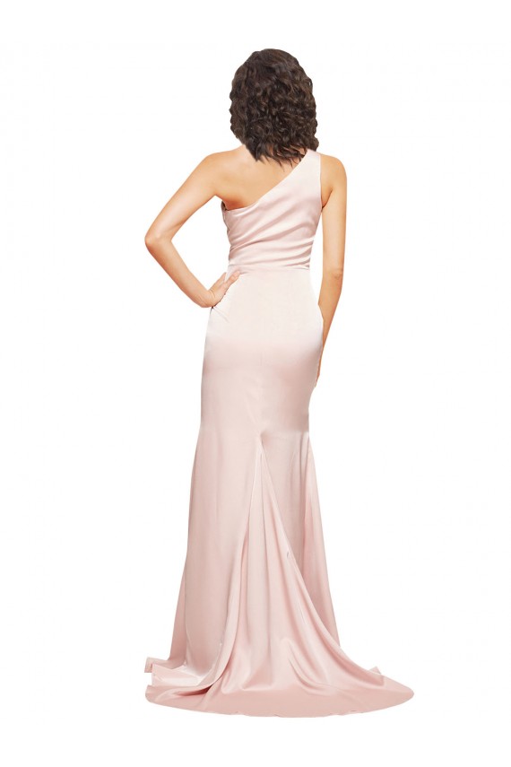 Pink Sheath One Shoulder Long Black Tie Formal Dress